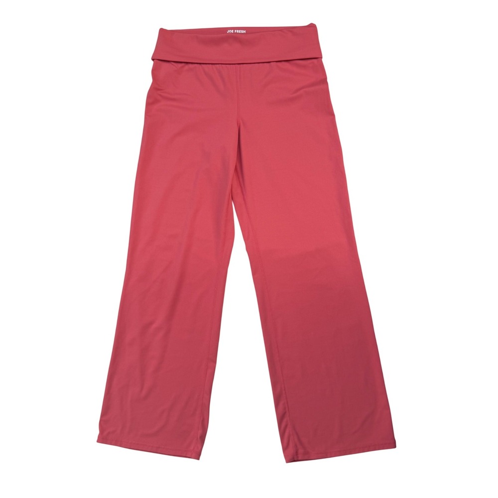 Joe Fresh Active Yoga Pants Foldover High Waist Coral Pink Y2K Style Wide Leg L